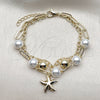 Pulsera de Dije 03.213.0449.07 Oro Laminado, Diseño de Estrella y Bola, con Perla Marfil, Pulido, Tono Dorado (Grosor 08 MM, 7 Pulgadas de Largo)