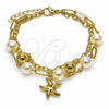 Pulsera de Dije 03.213.0449.07 Oro Laminado, Diseño de Estrella y Bola, con Perla Marfil, Pulido, Tono Dorado (Grosor 08 MM, 7 Pulgadas de Largo)