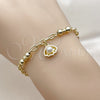 Pulsera de Dije 03.213.0451.07 Oro Laminado, Diseño de Concha y Bola, con Perla Marfil, Pulido, Tono Dorado (Grosor 05 MM, 7 Pulgadas de Largo)