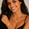 Collar y Pulsera 06.60.0007.20 Oro Laminado, Diseño de Miami Cubana, con Zirconia Cubica Blanca, Pulido, Tono Dorado