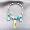 Aro Individual 07.454.0046 Acero Inoxidable, Diseño de Pescado y Concha, con Cristal Aurore Boreale y Light Turquoise, Esmaltado Blanco, Tono Plateado (Grosor 03 MM, Talla Unica)