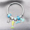 Aro Individual 07.454.0050 Acero Inoxidable, Diseño de Pescado y Estrella, con Cristal Turquoise y Crystal, Esmaltado Turquesa, Tono Plateado (Grosor 03 MM, Talla Unica)