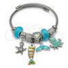 Aro Individual 07.454.0050 Acero Inoxidable, Diseño de Pescado y Estrella, con Cristal Turquoise y Crystal, Esmaltado Turquesa, Tono Plateado (Grosor 03 MM, Talla Unica)