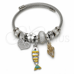 Aro Individual 07.454.0051 Acero Inoxidable, Diseño de Pescado y Caracol, con Cristal, Esmaltado Blanco, Tono Plateado (Grosor 03 MM, Talla Unica)