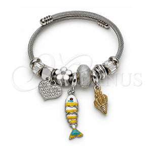 Aro Individual 07.454.0051 Acero Inoxidable, Diseño de Pescado y Caracol, con Cristal, Esmaltado Blanco, Tono Plateado (Grosor 03 MM, Talla Unica)
