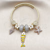 Aro Individual 07.454.0053 Acero Inoxidable, Diseño de Pescado y Estrella, con Cristal, Esmaltado Blanco, Tono Dorado (Grosor 03 MM, Talla Unica)