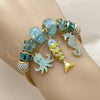 Aro Individual 07.454.0055 Acero Inoxidable, Diseño de Pescado y Caballo de Mar, con Cristal Crystal y Light Turquoise, Pulido, Tono Dorado (Grosor 03 MM, Talla Unica)