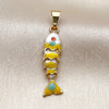 Dije Elegante 05.454.0001 Oro Laminado, Diseño de Pescado, Esmaltado Blanco, Tono Dorado