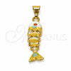 Dije Elegante 05.454.0001 Oro Laminado, Diseño de Pescado, Esmaltado Blanco, Tono Dorado