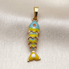 Dije Elegante 05.454.0001.1 Oro Laminado, Diseño de Pescado, Esmaltado Turquesa, Tono Dorado