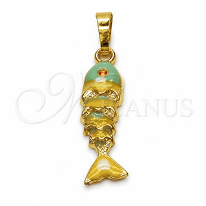 Dije Elegante 05.454.0001.1 Oro Laminado, Diseño de Pescado, Esmaltado Turquesa, Tono Dorado