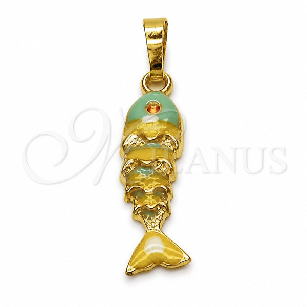Dije Elegante 05.454.0001.1 Oro Laminado, Diseño de Pescado, Esmaltado Turquesa, Tono Dorado