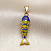 Dije Elegante 05.454.0001.2 Oro Laminado, Diseño de Pescado, Esmaltado Azul, Tono Dorado
