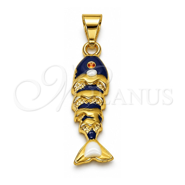 Dije Elegante 05.454.0001.2 Oro Laminado, Diseño de Pescado, Esmaltado Azul, Tono Dorado