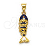 Dije Elegante 05.454.0001.2 Oro Laminado, Diseño de Pescado, Esmaltado Azul, Tono Dorado