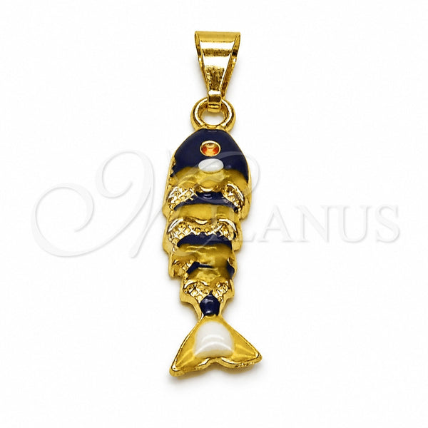 Dije Elegante 05.454.0001.2 Oro Laminado, Diseño de Pescado, Esmaltado Azul, Tono Dorado