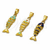 Dije Elegante 05.454.0001.2 Oro Laminado, Diseño de Pescado, Esmaltado Azul, Tono Dorado