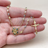 Rosario Fino 09.469.0001.24 Oro Laminado, Diseño de Guadalupe y Crucifijo, con Zirconia Cubica Multicolor, Diamantado, Tres Tonos