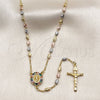 Rosario Fino 09.469.0001.24 Oro Laminado, Diseño de Guadalupe y Crucifijo, con Zirconia Cubica Multicolor, Diamantado, Tres Tonos
