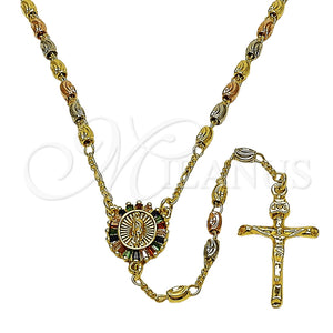 Rosario Fino 09.469.0001.24 Oro Laminado, Diseño de Guadalupe y Crucifijo, con Zirconia Cubica Multicolor, Diamantado, Tres Tonos