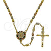 Rosario Fino 09.469.0001.24 Oro Laminado, Diseño de Guadalupe y Crucifijo, con Zirconia Cubica Multicolor, Diamantado, Tres Tonos
