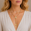 Rosario Fino 09.469.0002.22 Oro Laminado, Diseño de San Benito y Disco, con Micro Pave Blanca, Diamantado, Tres Tonos