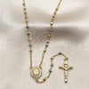 Rosario Fino 09.469.0003.24 Oro Laminado, Diseño de San Benito y Crucifijo, con Zirconia Cubica Blanca, Diamantado, Tres Tonos