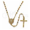 Rosario Fino 09.469.0003.24 Oro Laminado, Diseño de San Benito y Crucifijo, con Zirconia Cubica Blanca, Diamantado, Tres Tonos