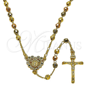 Rosario Fino 09.469.0004.24 Oro Laminado, Diseño de San Judas y Crucifijo, con Micro Pave Multicolor, Diamantado, Tres Tonos