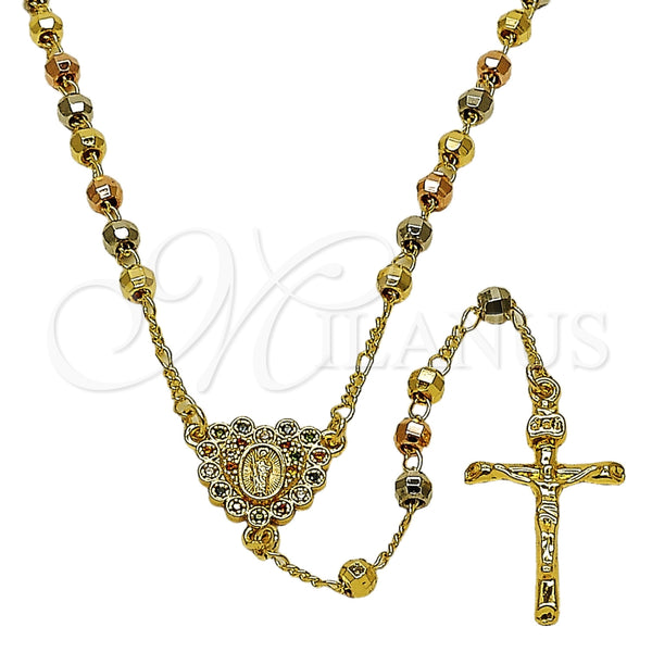 Rosario Fino 09.469.0004.24 Oro Laminado, Diseño de San Judas y Crucifijo, con Micro Pave Multicolor, Diamantado, Tres Tonos