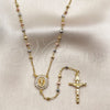 Rosario Fino 09.469.0006.24 Oro Laminado, Diseño de Guadalupe y Crucifijo, con Zirconia Cubica Blanca, Diamantado, Tres Tonos