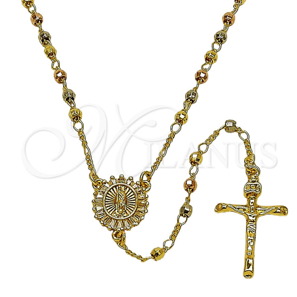 Rosario Fino 09.469.0006.24 Oro Laminado, Diseño de Guadalupe y Crucifijo, con Zirconia Cubica Blanca, Diamantado, Tres Tonos