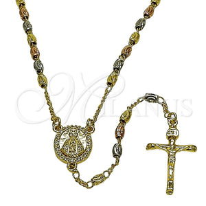Rosario Fino 09.469.0007.24 Oro Laminado, Diseño de Caridad del Cobre y Crucifijo, con Zirconia Cubica Blanca, Diamantado, Tres Tonos
