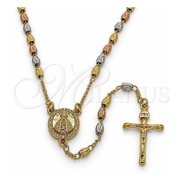 Rosario Fino 09.469.0007.24 Oro Laminado, Diseño de Caridad del Cobre y Crucifijo, con Zirconia Cubica Blanca, Diamantado, Tres Tonos