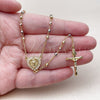 Rosario Fino 09.469.0008.24 Oro Laminado, Diseño de Guadalupe y Crucifijo, con Zirconia Cubica Blanca, Diamantado, Tres Tonos