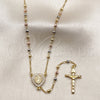 Rosario Fino 09.469.0008.24 Oro Laminado, Diseño de Guadalupe y Crucifijo, con Zirconia Cubica Blanca, Diamantado, Tres Tonos
