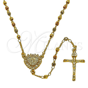Rosario Fino 09.469.0008.24 Oro Laminado, Diseño de Guadalupe y Crucifijo, con Zirconia Cubica Blanca, Diamantado, Tres Tonos