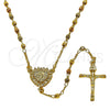 Rosario Fino 09.469.0008.24 Oro Laminado, Diseño de Guadalupe y Crucifijo, con Zirconia Cubica Blanca, Diamantado, Tres Tonos