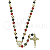 Rosario Mediano 09.469.0009.1.28 Oro Laminado, Diseño de San Benito y Crucifijo, con Cristal Multicolor, Pulido, Tono Dorado