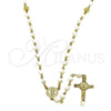 Rosario Mediano 09.469.0009.2.26 Oro Laminado, Diseño de San Benito y Crucifijo, con Cristal Marfil, Pulido, Tono Dorado