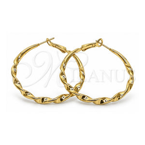 Argolla Grande 02.170.0628.50 Oro Laminado, Diseño de Torcido y Hueco, Pulido, Tono Dorado