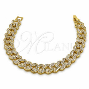 Pulsera Tennis 03.284.0067.07 Oro Laminado, Diseño de Miami Cubana, con Zirconia Cubica Blanca, Pulido, Tono Dorado (Grosor 10.6 MM, 8 Pulgadas de Largo)
