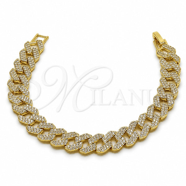 Pulsera Tennis 03.284.0067.07 Oro Laminado, Diseño de Miami Cubana, con Zirconia Cubica Blanca, Pulido, Tono Dorado (Grosor 10.6 MM, 8 Pulgadas de Largo)