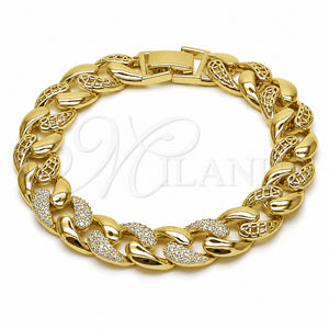 Pulsera Tennis 03.284.0068.07 Oro Laminado, Diseño de Miami Cubana, con Micro Pave Blanca, Pulido, Tono Dorado (Grosor 10.5 MM, 8 Pulgadas de Largo)