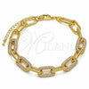 Pulsera Elegante 03.284.0070.08 Oro Laminado, Diseño de Paperclip, con Micro Pave Blanca, Pulido, Tono Dorado (Grosor 09.5 MM, 8 Pulgadas de Largo)
