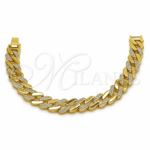 Pulsera Tennis 03.284.0071.07 Oro Laminado, Diseño de Miami Cubana, con Micro Pave Blanca, Pulido, Tono Dorado (Grosor 10.5 MM, 7 Pulgadas de Largo)