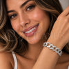 Pulsera Tennis 03.284.0071.1.07 Oro Laminado Blanco, Diseño de Miami Cubana, con Micro Pave Blanca, Pulido, Rodinado (Grosor 10.5 MM, 7 Pulgadas de Largo)