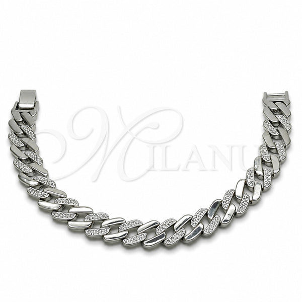 Pulsera Tennis 03.284.0071.1.07 Rodio Laminado, Diseño de Miami Cubana, con Micro Pave Blanca, Pulido, Rodinado (Grosor 10.5 MM, 7 Pulgadas de Largo)