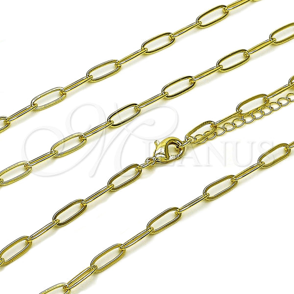 Gargantilla Basica 04.63.1395.16 Oro Laminado, Diseño de Paperclip, Pulido, Tono Dorado (Grosor 04 MM, 16 Pulgadas de Largo)