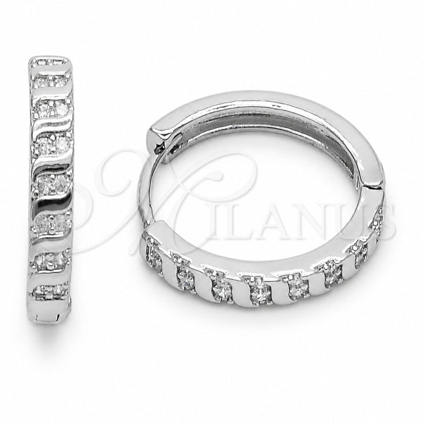 Argolla Huggie 02.267.0122.20 Rodio Laminado, con Micro Pave Blanca, Pulido, Rodinado